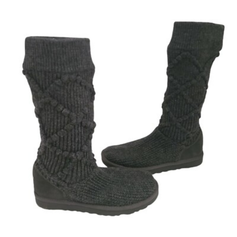 Ugg Cozy Classic Tall Gray Black Cable Knit Argyle Sweater Women's Boots 8